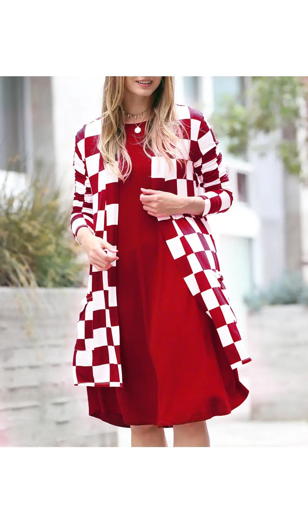 Fashion Checkered Open Cardigan