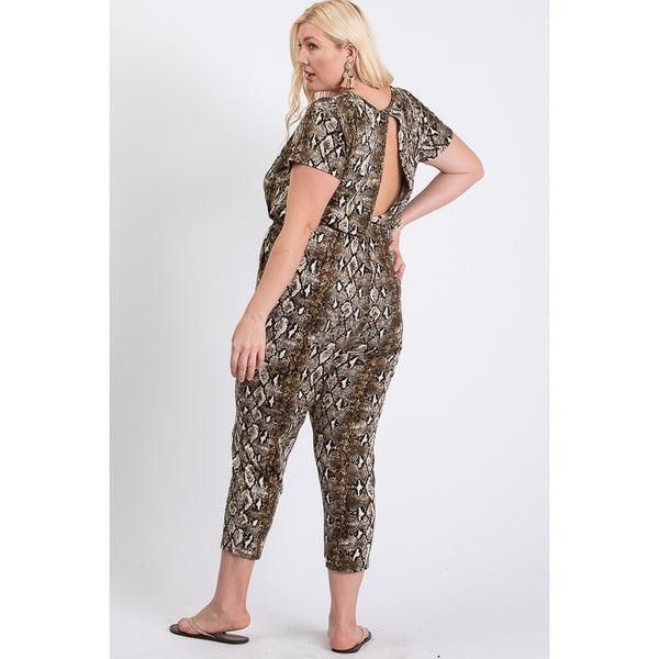 Plus Size Animal print short sleeve jumpsuit