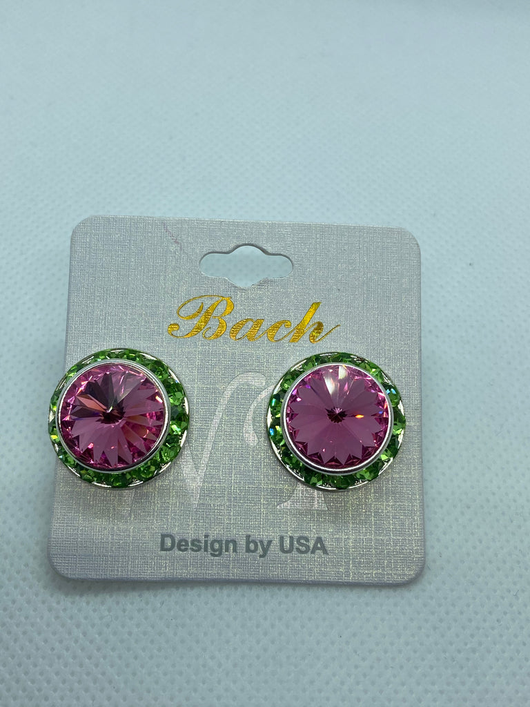 Medium Pink and Green Stone Earrings