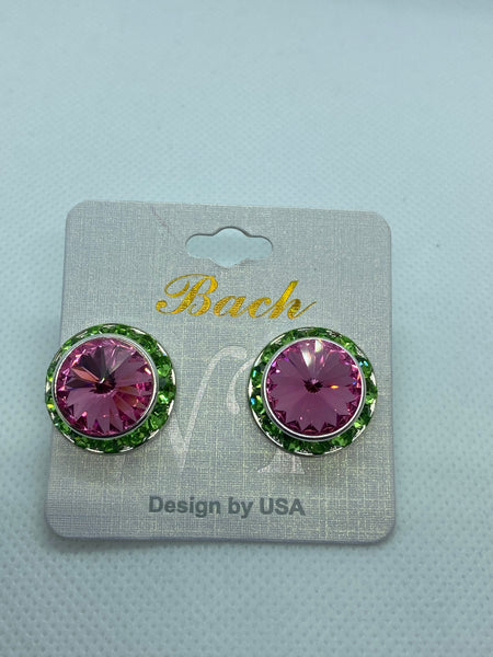 Medium Pink and Green Stone Earrings