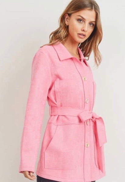 Pink Suede Fashion Jacket with Belt