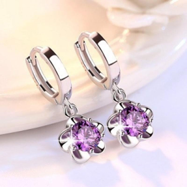 Silver and Purple Stone Earring Set