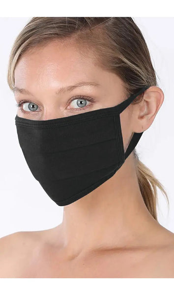 Black Pleated Cotton Fabric Masks (Black)
