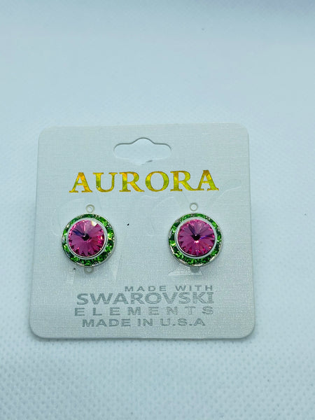 Small Pink and Green Stone Earrings