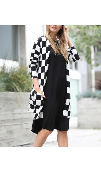 Fashion Checkered Open Cardigan